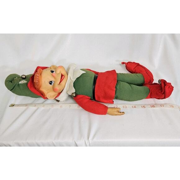 Vintage Rushton Red & Green Christmas Elf Rubber Face 17" Plush Decor - Picture 9 of 12